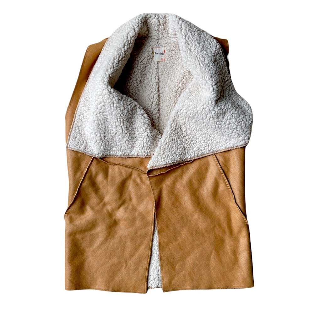 Faux Leather Shearling Fleece Sleeveless Vest Medium